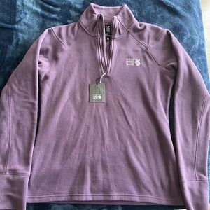 Small: purple and sage green 1/2 zip pullovers.